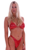 Womens Classic Triangle Swimsuit Top in Holographic Shattered Glass Lipstick Red 1; Womens Classic Triangle Swimsuit Top in Holographic Shattered Glass Lipstick