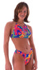womens beach volleyball tie halter top in Hawaiian Tropical, Front View; womens beach volleyball tie halter top in Hawaiian Tropical, Rear View; Special Order N