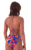 womens beach volleyball tie halter top in Hawaiian Tropical, Front View; womens beach volleyball tie halter top in Hawaiian Tropical, Rear View; Special Order N