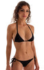 womans low rise side tie brazilian bikini swimsuit sexy swimwear in black; Low Rise Side Tie Brazilian Bikini Bottom in Black, Rear View; Low Rise Side Tie Braz