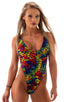 womens sexy swimwear one piece thong high cut swimsuit in Technicolor Tan Through; One Piece Thong Bikini in Technicolor Tan Through, Rear View; One Piece Thong